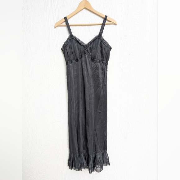 Vintage 60s Rogers Black Lace Slip Nightgown Lingerie Dress 34 Tall - Picture 1 of 9
